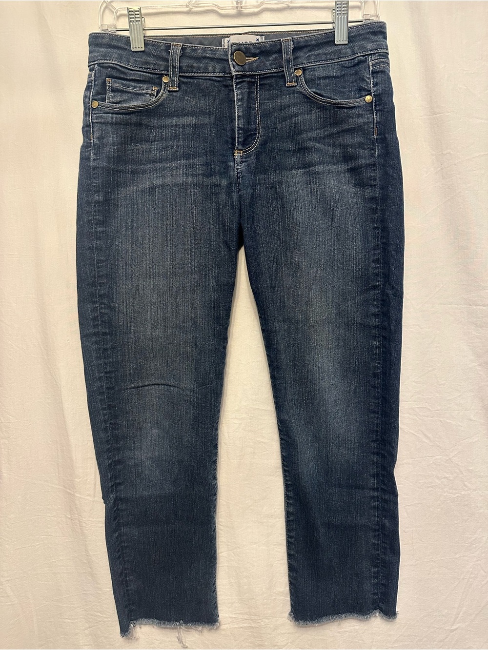 PAIGE Kylie Crop Jeans Size 27 Low Rise Raw Hem Dark Wash Denim